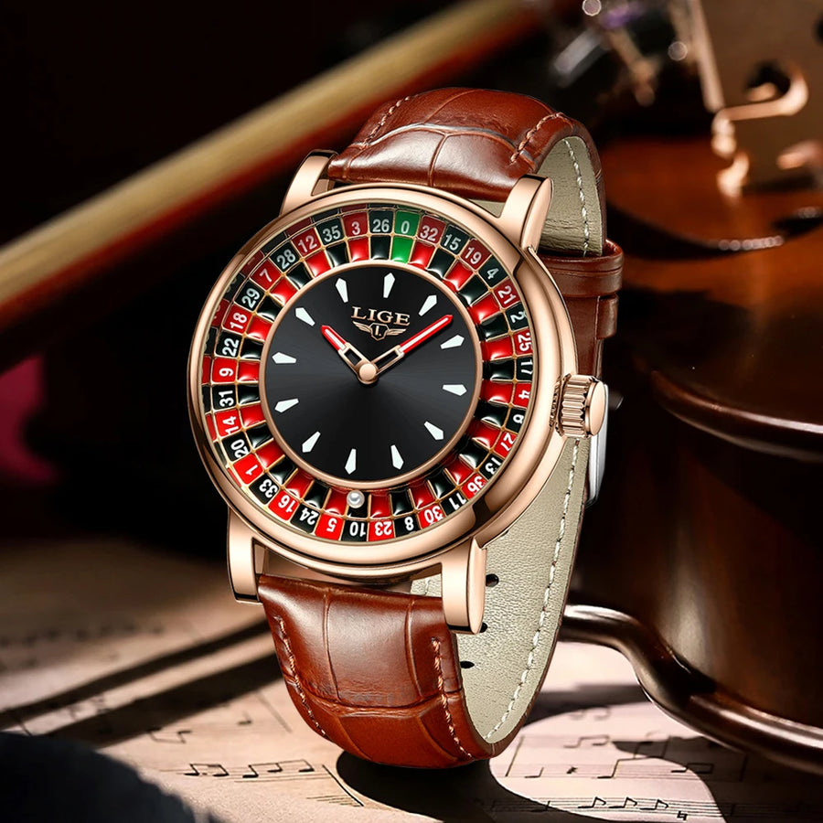 LIGE Las Vegas Roulette — Reloj con Bisel Giratorio