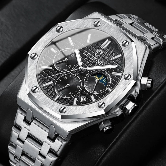 BINBOND B0161 — Reloj Hombre Luminoso Acero Inoxidable