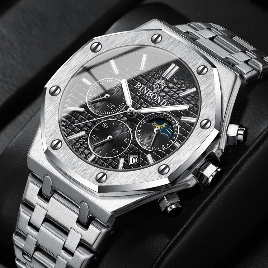 BINBOND B0161 — Reloj Hombre Luminoso Acero Inoxidable